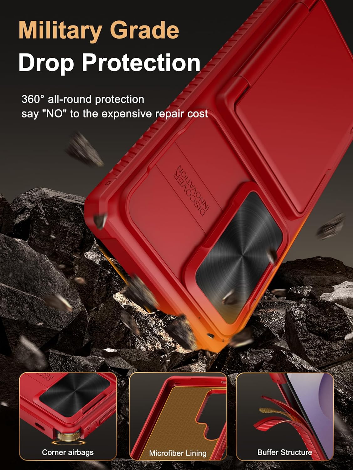 Vihibii for Samsung Galaxy S25 Ultra Wallet Case with Card Holder (4 Cards), [RFID Blocking] & Slide Camera Lens Cover & Raised Edges Protect Screen, Shockproof Cover for Samsung Galaxy S25 Ultra, Red